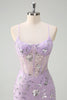 Load image into Gallery viewer, Lilac Spaghetti Straps Mermaid Corset Sequin Prom Dress