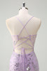 Load image into Gallery viewer, Lilac Spaghetti Straps Mermaid Corset Sequin Prom Dress