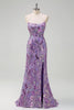 Load image into Gallery viewer, Sparkly Purple Mermaid Spaghetti Straps Sequin Prom Dress with Slit