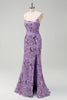 Load image into Gallery viewer, Sparkly Purple Mermaid Spaghetti Straps Sequin Prom Dress with Slit