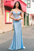 Load image into Gallery viewer, Sky Blue Off The Shoulder Mermaid Corset Floral Long Prom Dress with 3D Flowers