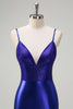 Load image into Gallery viewer, Royal Blue Mermaid V-Neck Beaded Satin Prom Dress With Open Back