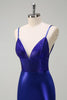 Load image into Gallery viewer, Royal Blue Mermaid V-Neck Beaded Satin Prom Dress With Open Back