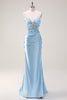 Load image into Gallery viewer, Sky Blue Mermaid Strapless Sequin Prom Dress With Appliques