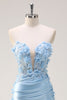 Load image into Gallery viewer, Sky Blue Mermaid Strapless Sequin Prom Dress With Appliques