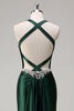 Load image into Gallery viewer, Sparkly Dark Green Mermaid Halter Corset Sequin Prom Dress