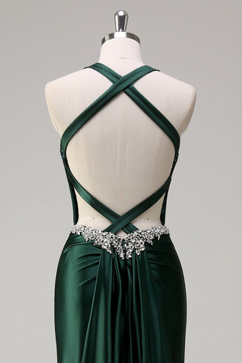 Sparkly Dark Green Mermaid Halter Corset Sequin Prom Dress