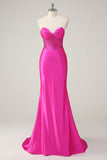 Fuchsia Mermaid Strapless Corset Prom Dress