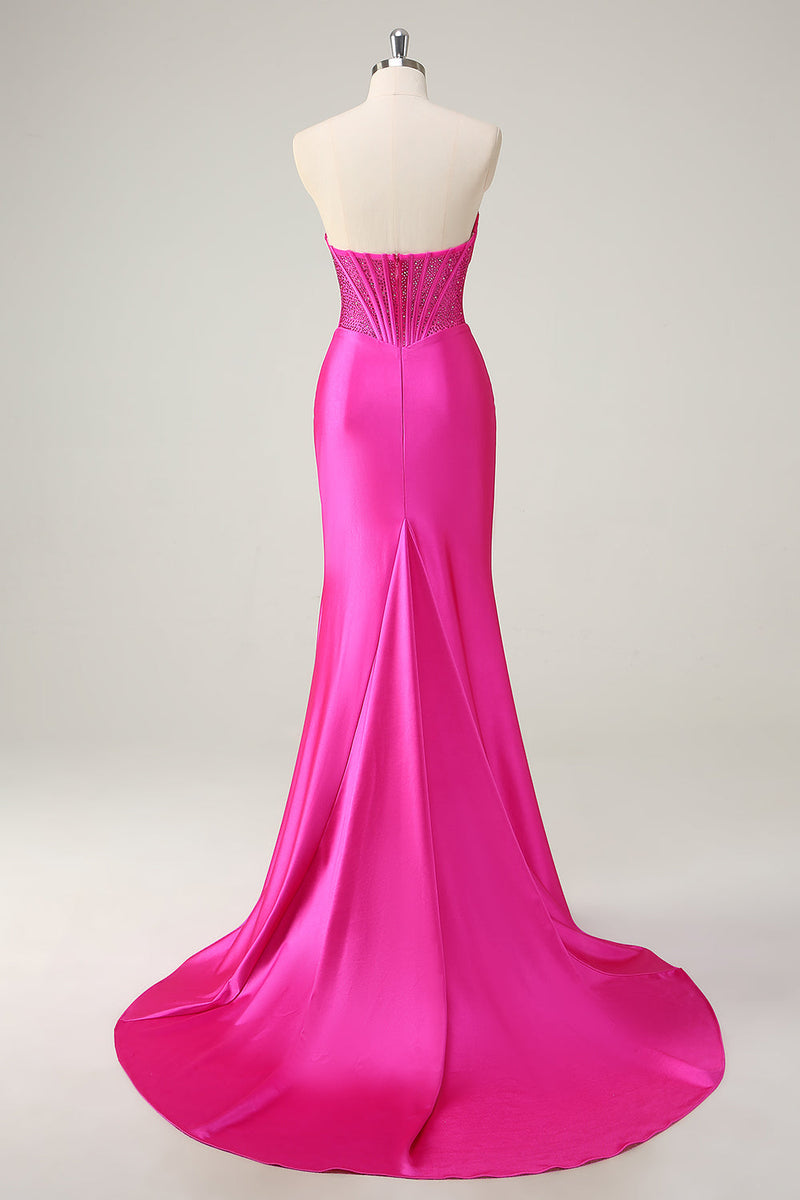 Load image into Gallery viewer, Fuchsia Mermaid Strapless Corset Prom Dress