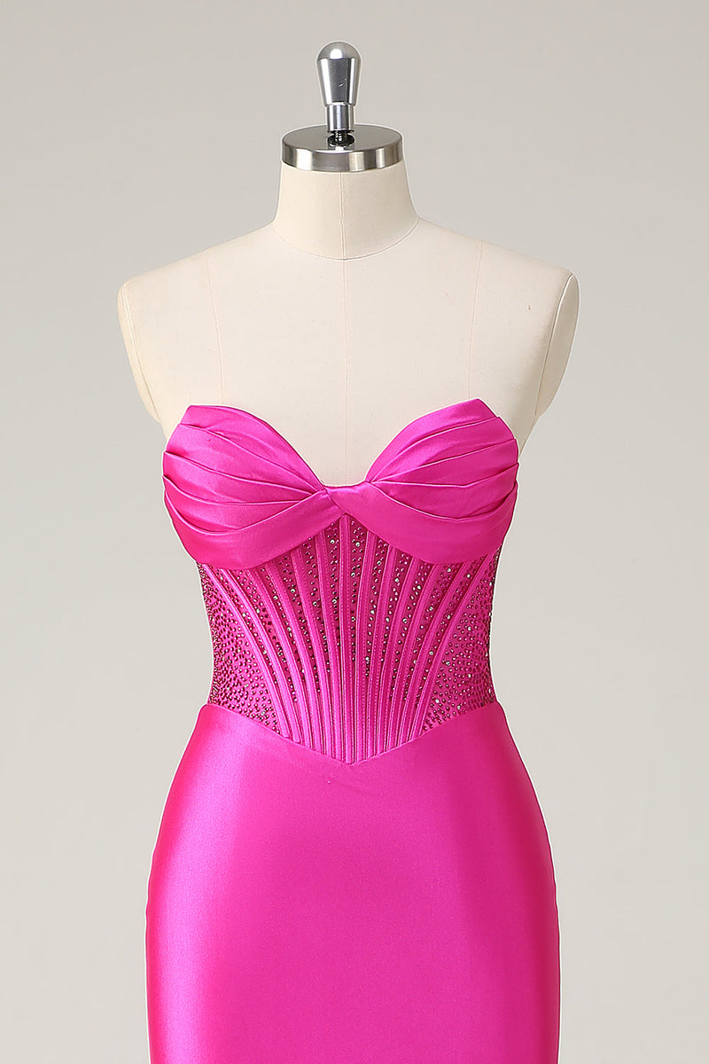 Load image into Gallery viewer, Fuchsia Mermaid Strapless Corset Prom Dress