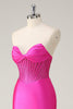 Load image into Gallery viewer, Fuchsia Mermaid Strapless Corset Prom Dress