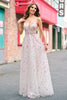 Load image into Gallery viewer, Stylish Pink A Line Spaghetti Straps Floral Beaded Prom Dress with Lace Up Back