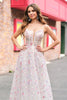 Load image into Gallery viewer, Stylish Pink A Line Spaghetti Straps Floral Beaded Prom Dress with Lace Up Back