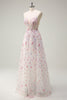 Load image into Gallery viewer, Pink A Line Spaghetti Straps Floral Sequin Prom Dress