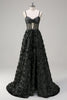 Load image into Gallery viewer, Elegant Black A Line 3D Floral Ball Gown with Sheer Corset