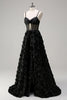 Load image into Gallery viewer, Elegant Black A Line 3D Floral Ball Gown with Sheer Corset