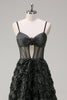 Load image into Gallery viewer, Elegant Black A Line 3D Floral Ball Gown with Sheer Corset