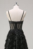 Load image into Gallery viewer, Elegant Black A Line 3D Floral Ball Gown with Sheer Corset