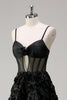 Load image into Gallery viewer, Elegant Black A Line 3D Floral Ball Gown with Sheer Corset