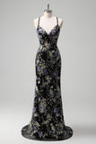 Sparkly Light Green Mermaid Sequins Spaghetti Straps Long Prom Dress with Appliques
