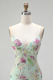 Sparkly Light Green Mermaid Sequins Spaghetti Straps Long Prom Dress with Appliques