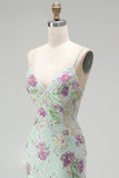 Sparkly Light Green Mermaid Sequins Spaghetti Straps Long Prom Dress with Appliques