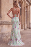 Sparkly Light Green Mermaid Sequins Spaghetti Straps Long Prom Dress with Appliques