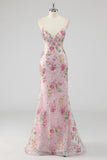 Sparkly Light Green Mermaid Sequins Spaghetti Straps Long Prom Dress with Appliques