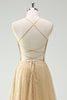 Load image into Gallery viewer, A Line Gold Sequin Spaghetti Straps Prom Dress With Slit