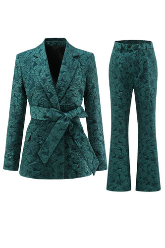 Dark Green 2 Piece 3D Flowers Women's Formal Suits with Belt