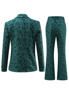 Dark Green 2 Piece 3D Flowers Women's Formal Suits with Belt