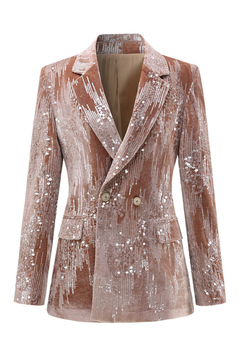 Load image into Gallery viewer, Sparkly Dusty Rose Velvet Notched Lapel Sequins 2 Pieces Suits