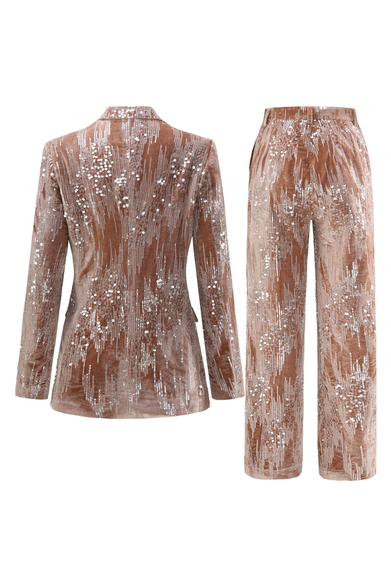 Load image into Gallery viewer, Sparkly Dusty Rose Velvet Notched Lapel Sequins 2 Pieces Suits