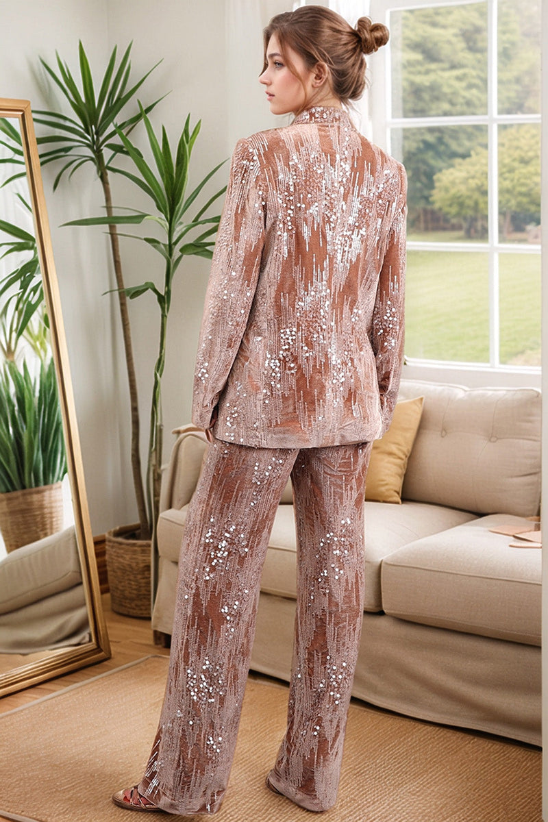 Load image into Gallery viewer, Dusty Rose Velvet Notched Lapel Sequins 2 Pieces Suits