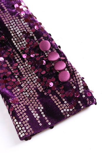 Sparkly Purple Shawl Lapel Sequins Prom Blazer