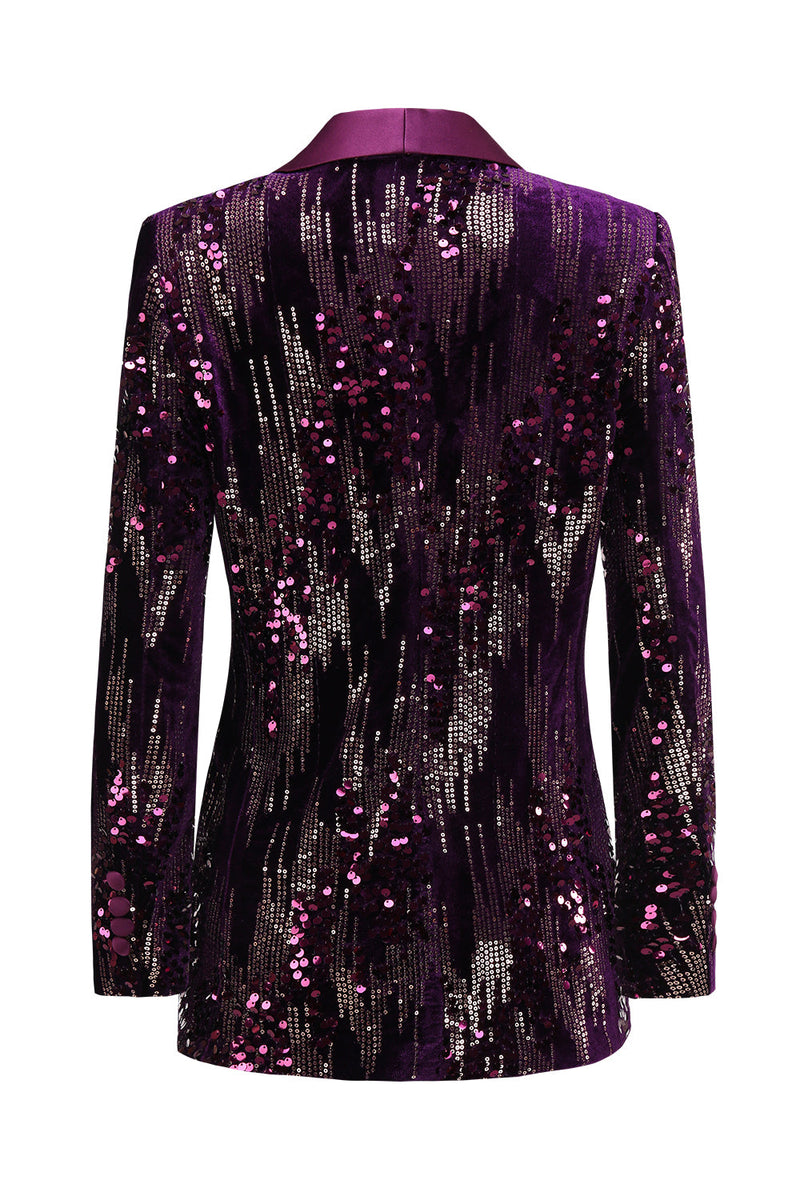 Load image into Gallery viewer, Sparkly Purple Shawl Lapel Sequins Prom Blazer