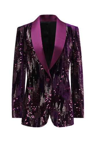 Sparkly Purple Shawl Lapel Sequins Prom Blazer