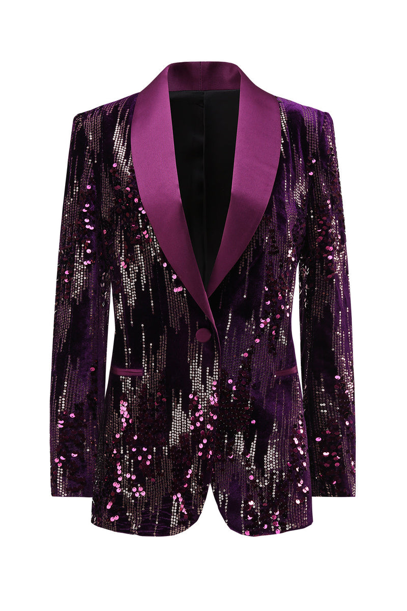 Load image into Gallery viewer, Sparkly Purple Shawl Lapel Sequins Prom Blazer