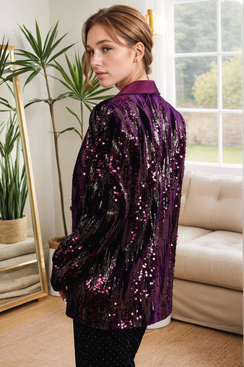 Sparkly Purple Shawl Lapel Sequins Prom Blazer