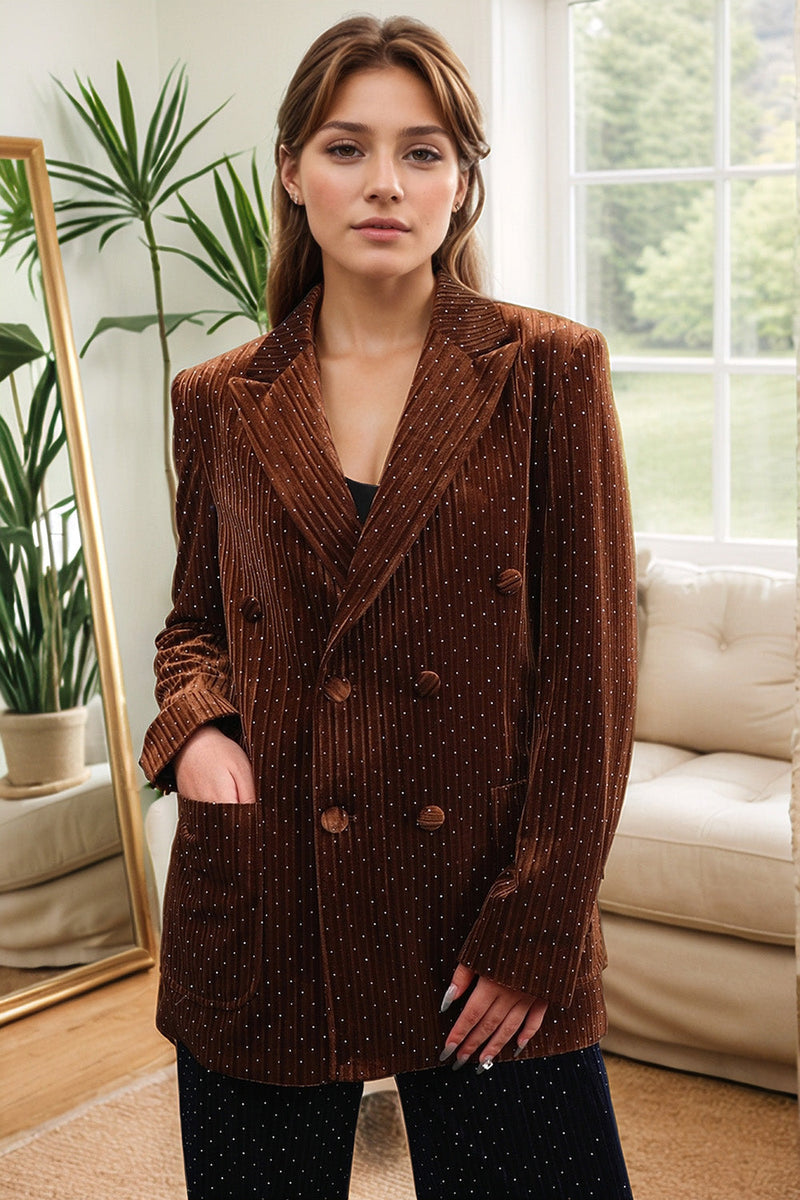 Load image into Gallery viewer, Coffee Dots Velvet Peak Lapel Double Breasted Blazer