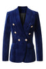 Load image into Gallery viewer, Navy Velvet Shawl Lapel Double Breasted Women&#39;s Blazer