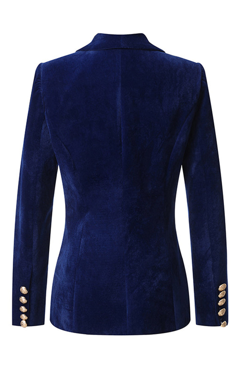 Load image into Gallery viewer, Navy Velvet Shawl Lapel Double Breasted Women&#39;s Blazer