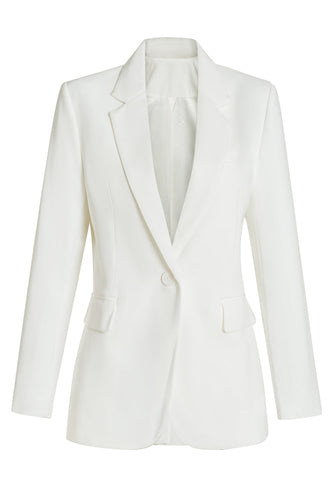 White Fitted Single Breasted Midi Women's Blazer