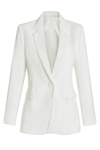 White Fitted Single Breasted Midi Women's Blazer