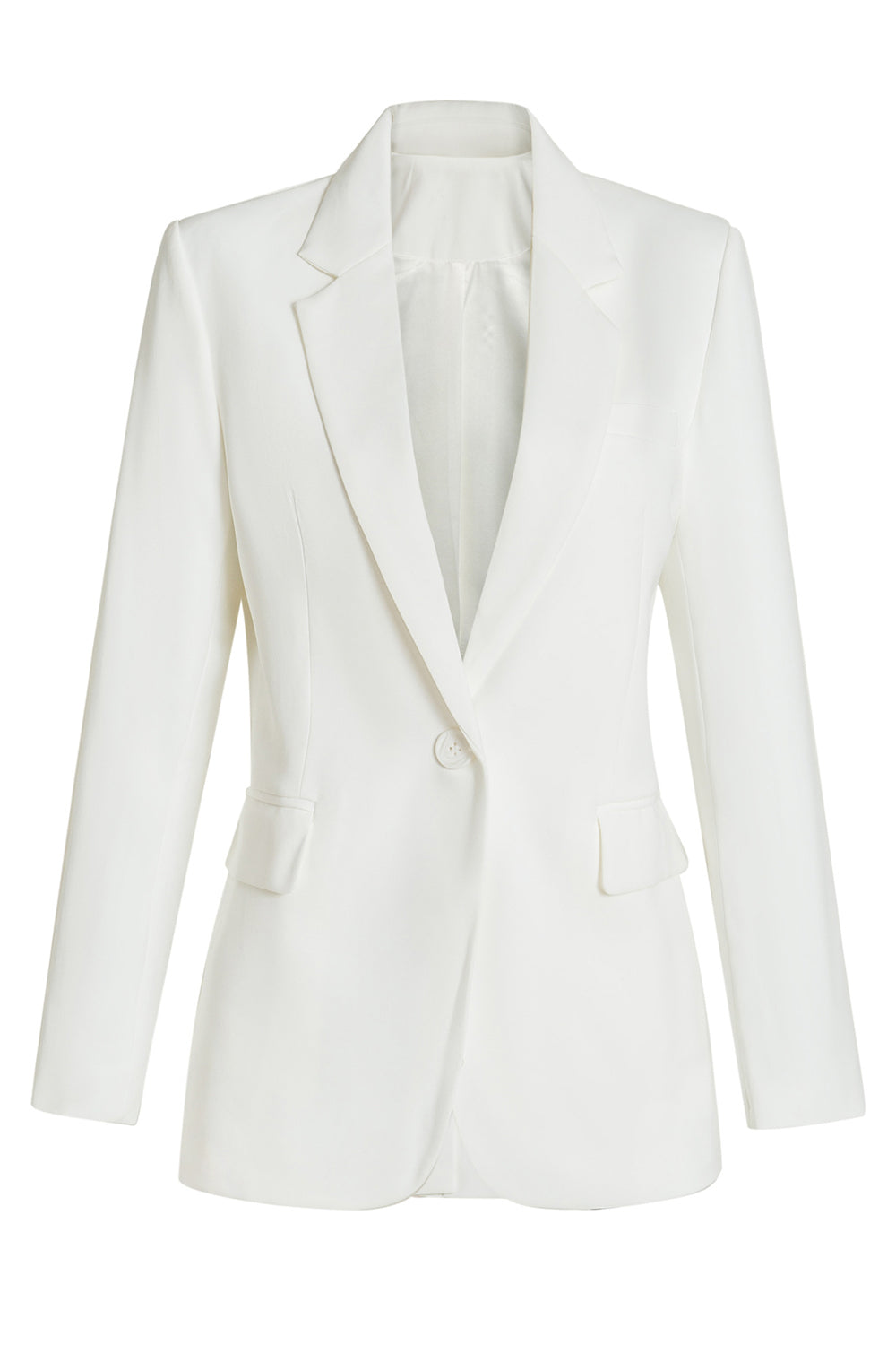 White Fitted Single Breasted Midi Women's Blazer