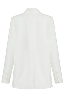 White Fitted Single Breasted Midi Women's Blazer