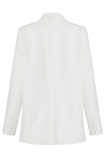 White Fitted Single Breasted Midi Women's Blazer