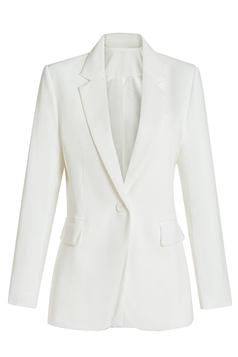 Load image into Gallery viewer, White Fitted Single Breasted Midi Women&#39;s Blazer