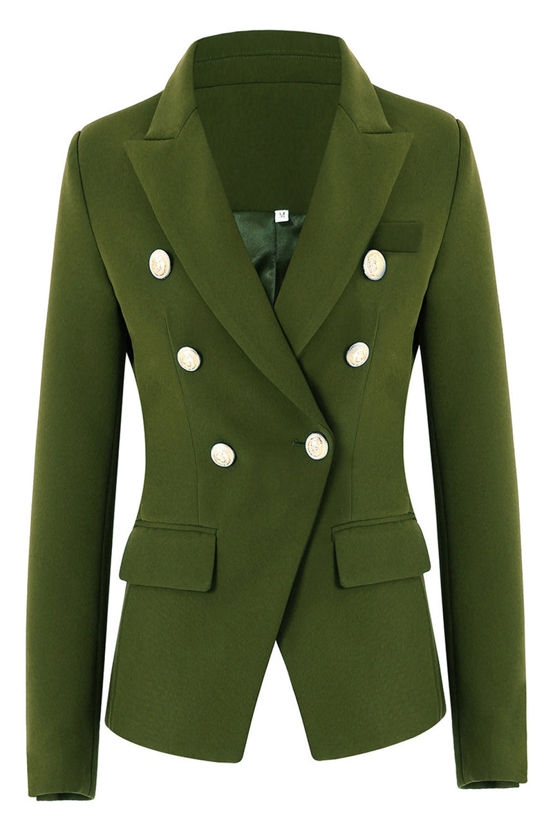 Load image into Gallery viewer, Army Green Peak Lapel Midi Women&#39;s Blazer