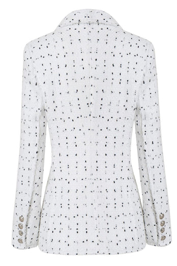 White Double Breasted Dotted Midi Women's Blazer